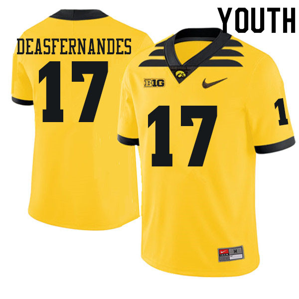 Youth #17 Brenden Deasfernandes Iowa Hawkeyes College Football Jerseys Sale-Gold - Click Image to Close